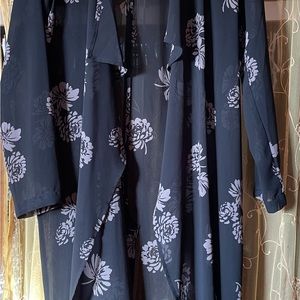 Light black and white  flowy jacket long black with flowers